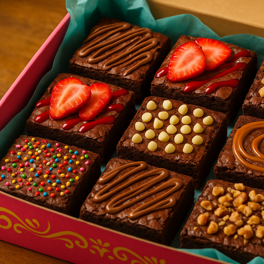 add nutella, strawberry and different toppings on the brownies and change the packaging to different colors